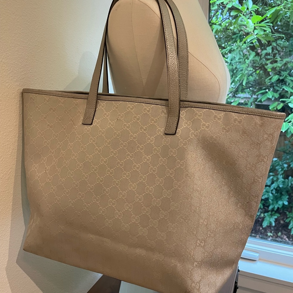 COPY - GUCCI tote bag GG canvas gray gray canvas �~ leather Auth L